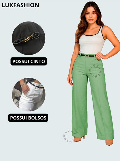 Calça Pantalona Social Alfaiataria Feminina com Cinto