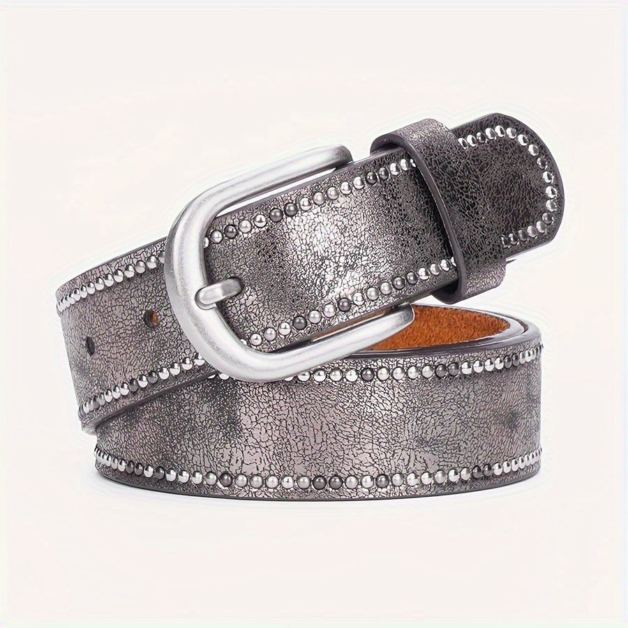 Cinto Feminino Couro Legítimo Y2K Punk Rebites Fivela Liga Largo Jeans