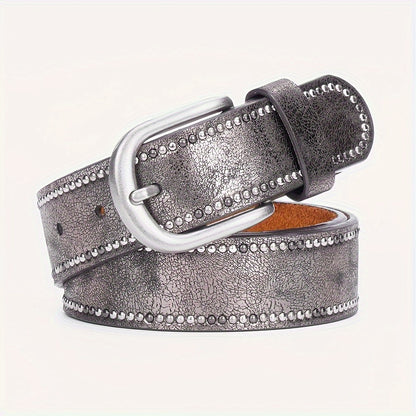 Cinto Feminino Couro Legítimo Y2K Punk Rebites Fivela Liga Largo Jeans