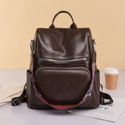 Mochila Feminina Couro Sintético Alça Colorida Trabalho Escola Viagem
