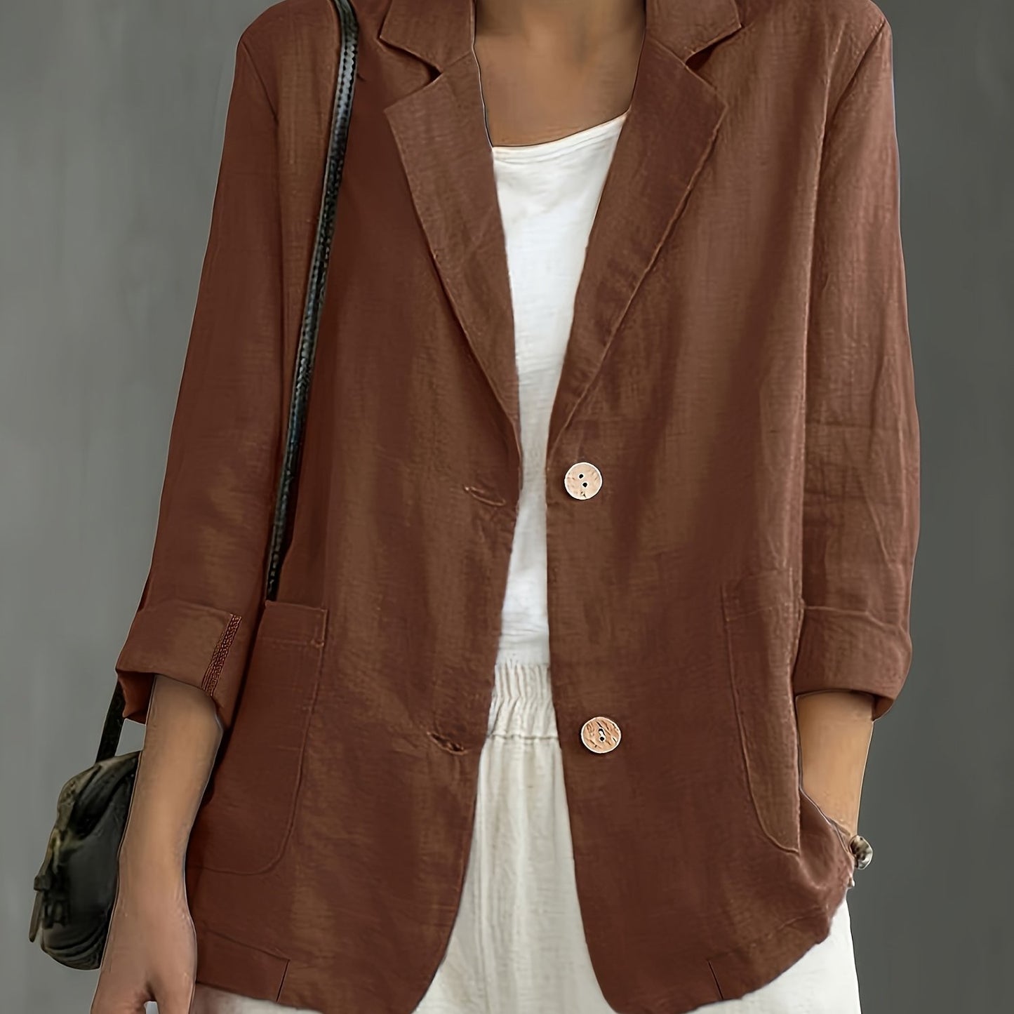 Blazer Feminino Alfaiataria Manga 3/4 com Dois Botões Executivo Casual