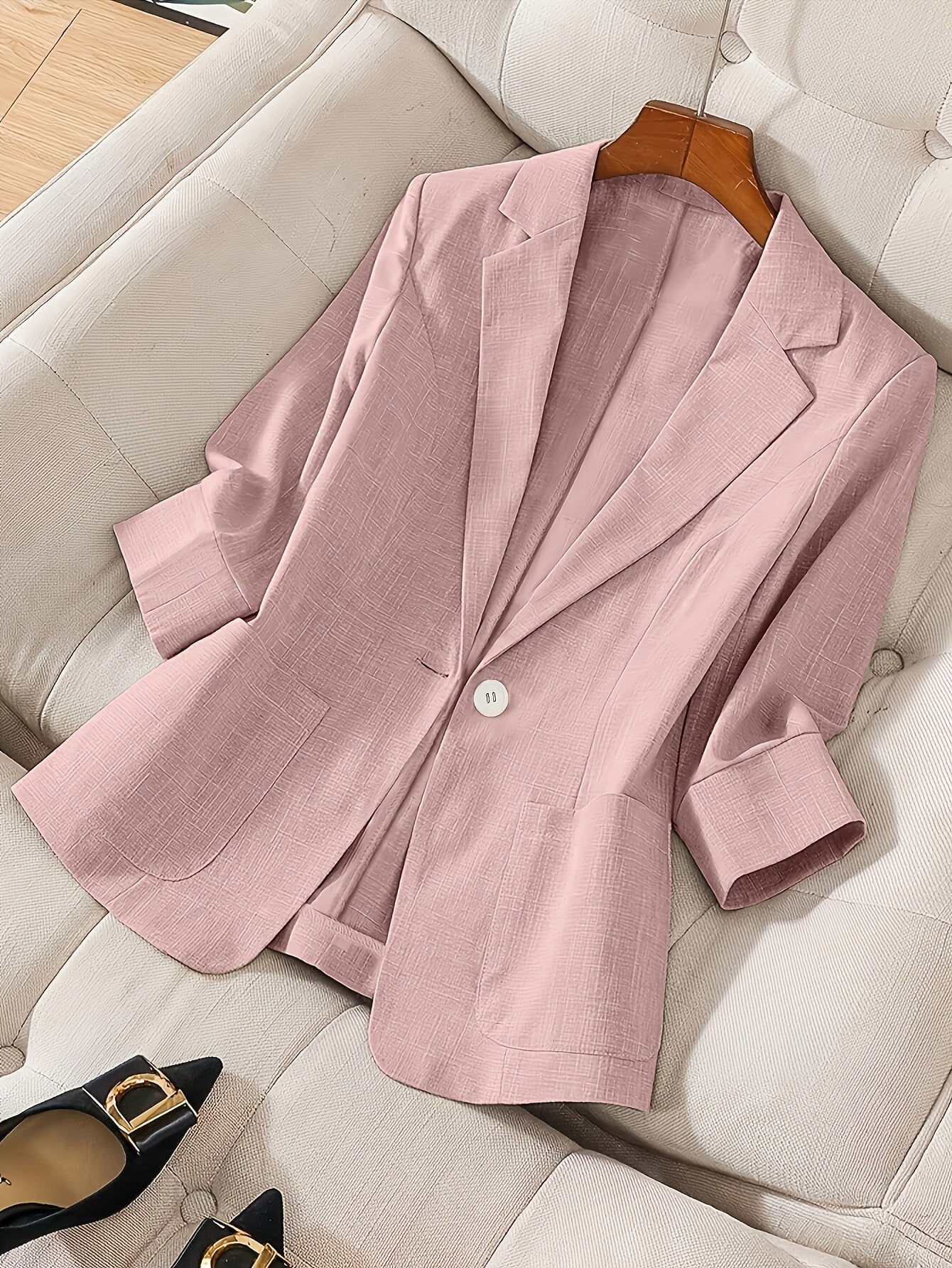 Blazer Feminino Alfaiataria Manga 3/4 com Um Botão Executivo Casual