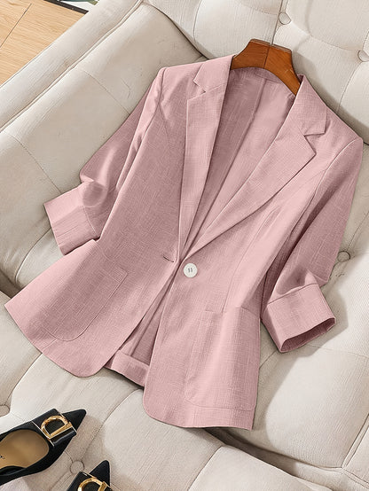 Blazer Feminino Alfaiataria Manga 3/4 com Um Botão Executivo Casual