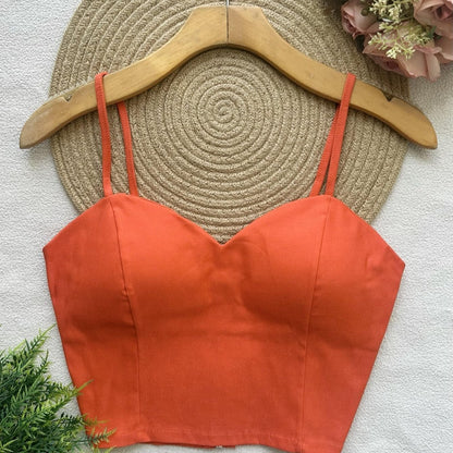 Top Cropped Feminino com Bojo e Zíper Frontal Alças Finas Moderno