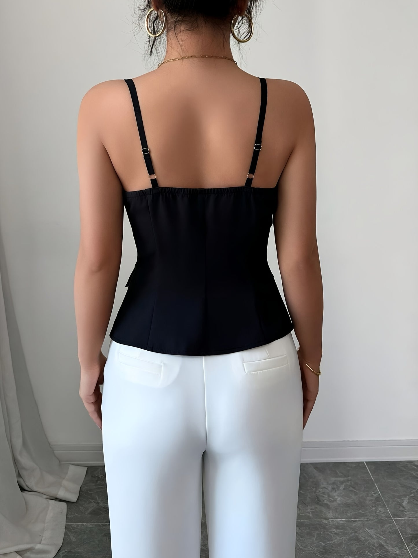 Regata Feminina Alfaiataria Estilo Colete com Botões Frontais Elegante