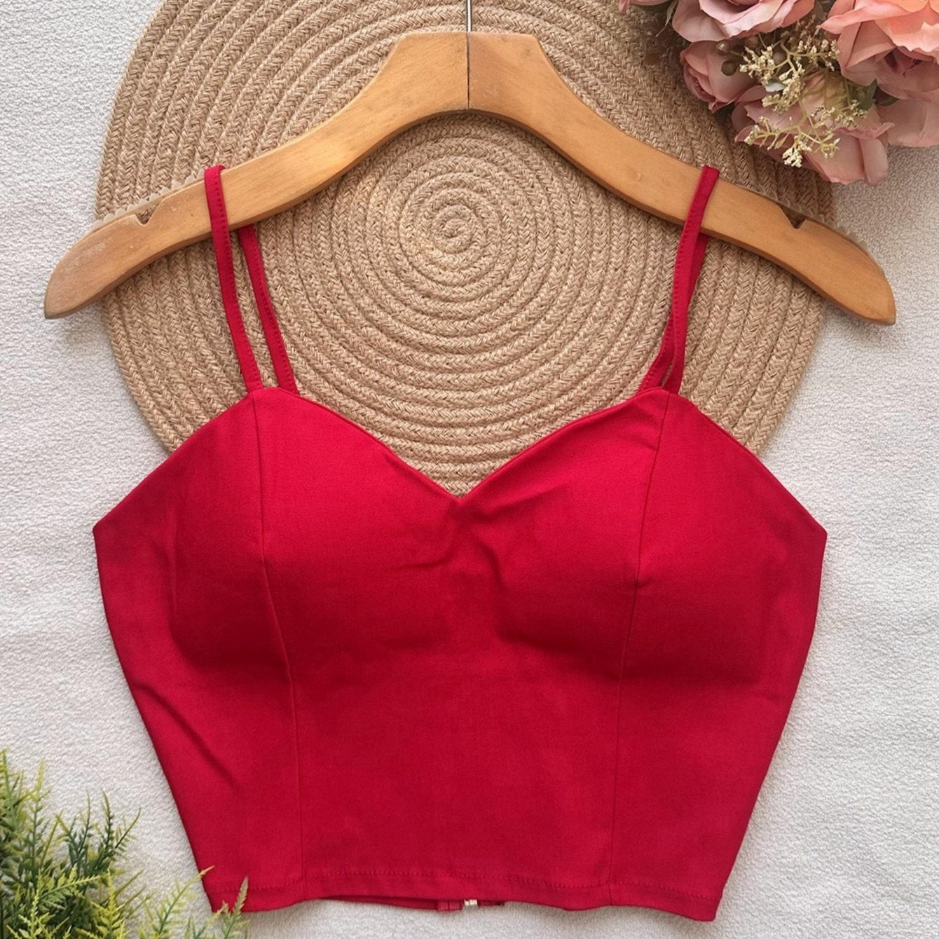Top Cropped Feminino com Bojo e Zíper Frontal Alças Finas Moderno
