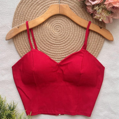 Top Cropped Feminino com Bojo e Zíper Frontal Alças Finas Moderno