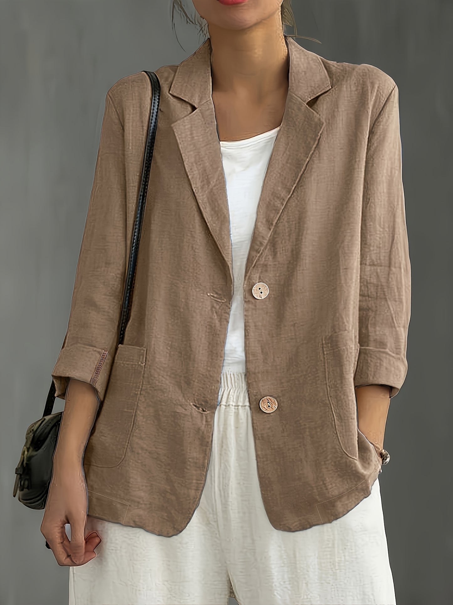 Blazer Feminino Alfaiataria Manga 3/4 com Dois Botões Executivo Casual