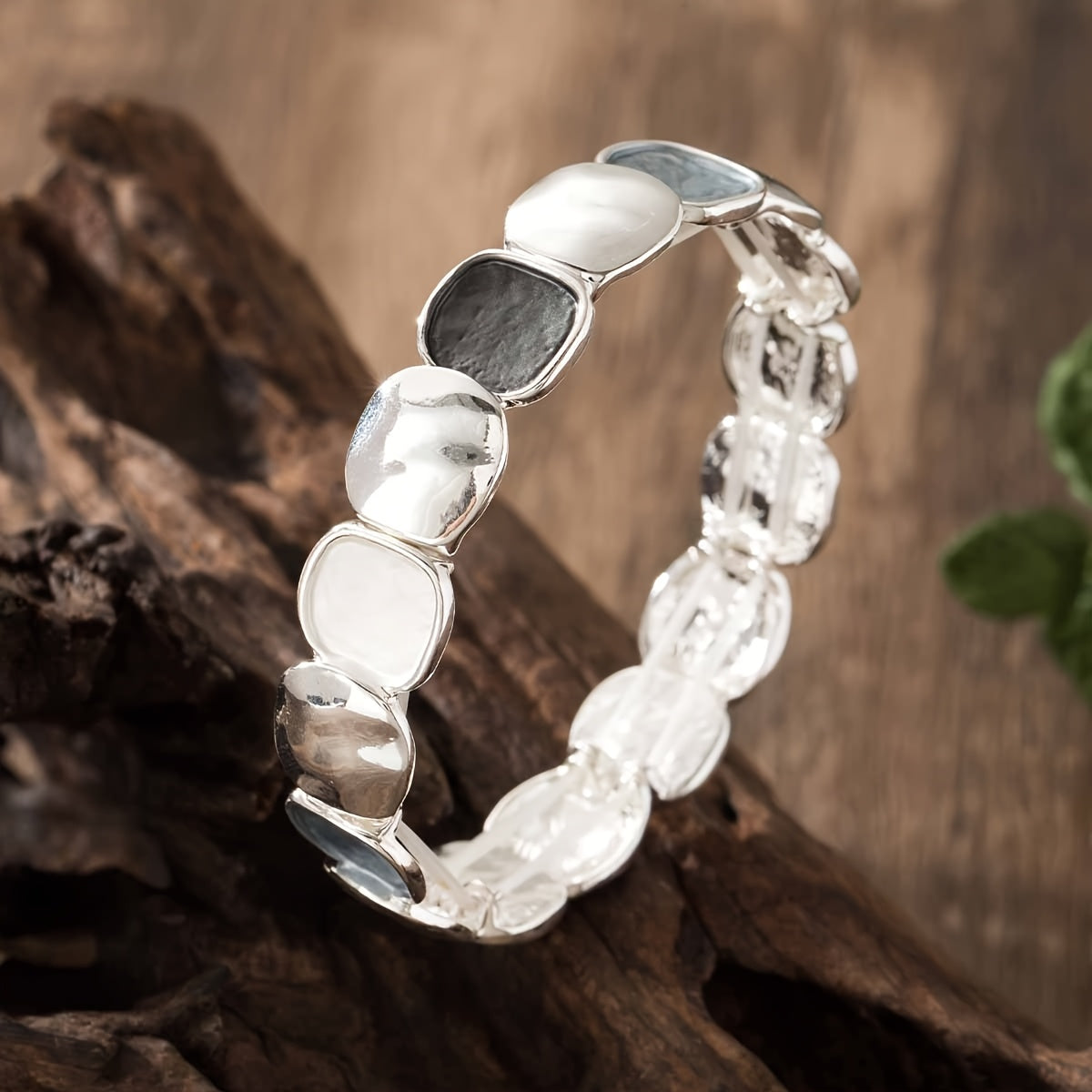 Pulseira Unissex Vintage Elegante Liga Zinco Dourada Elástica Quadrado Irregular