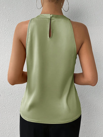 Blusa Regata Feminina Gola Alta Pregas Frontais Elegante Sem Mangas