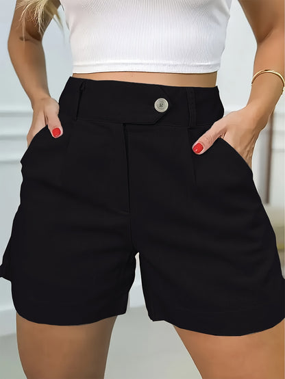 Bermuda Feminina Alfaiataria Cintura Alta com Pregas e Bolsos