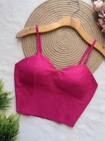 Top Cropped Feminino com Bojo e Zíper Frontal Alças Finas Moderno