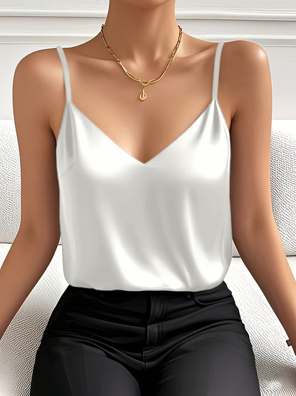 Regata Feminina Cetim Decote V Alças Finas Elegante Minimalista