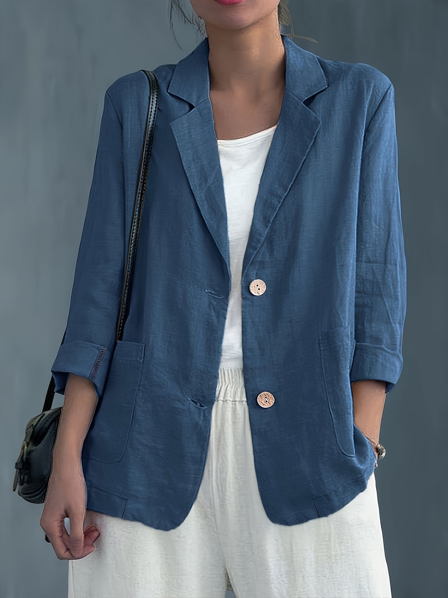 Blazer Feminino Alfaiataria Manga 3/4 com Dois Botões Executivo Casual