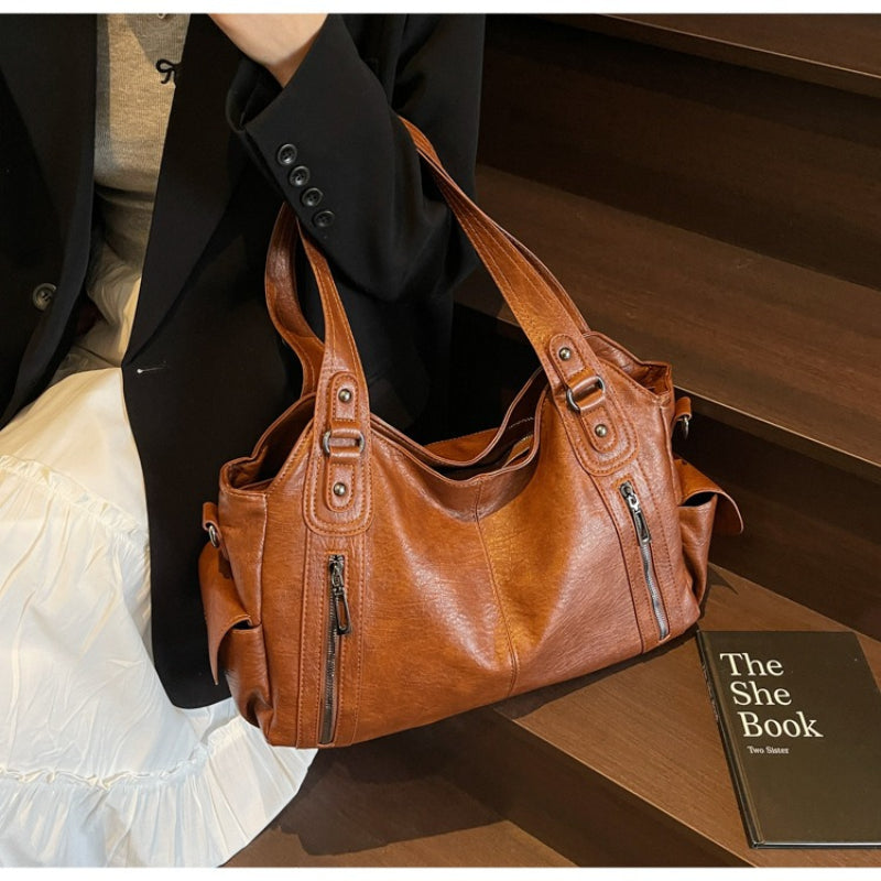 Bolsa Feminina Couro Legítimo Tote Grande Vintage Transversal Versátil