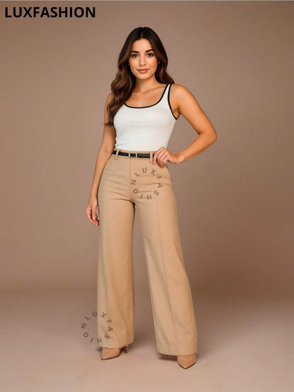 Calça Pantalona Social Alfaiataria Feminina com Cinto