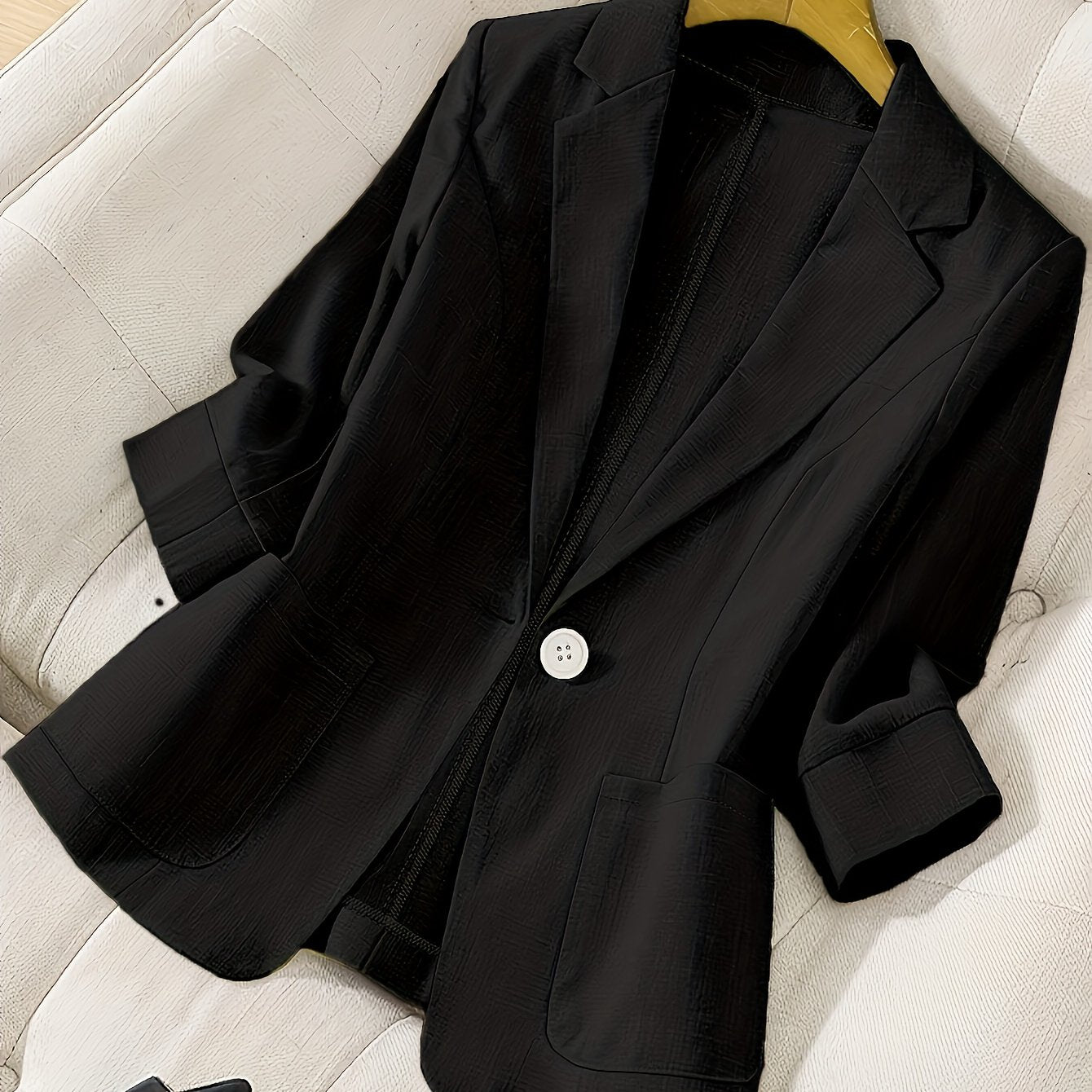 Blazer Feminino Alfaiataria Manga 3/4 com Um Botão Executivo Casual