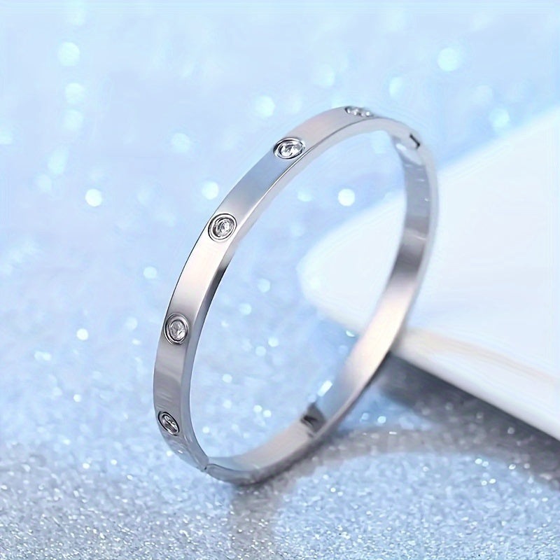 Pulseira Feminina Aço Titânio Zircônia Banho Ouro 18K Clássica Elegante Presente
