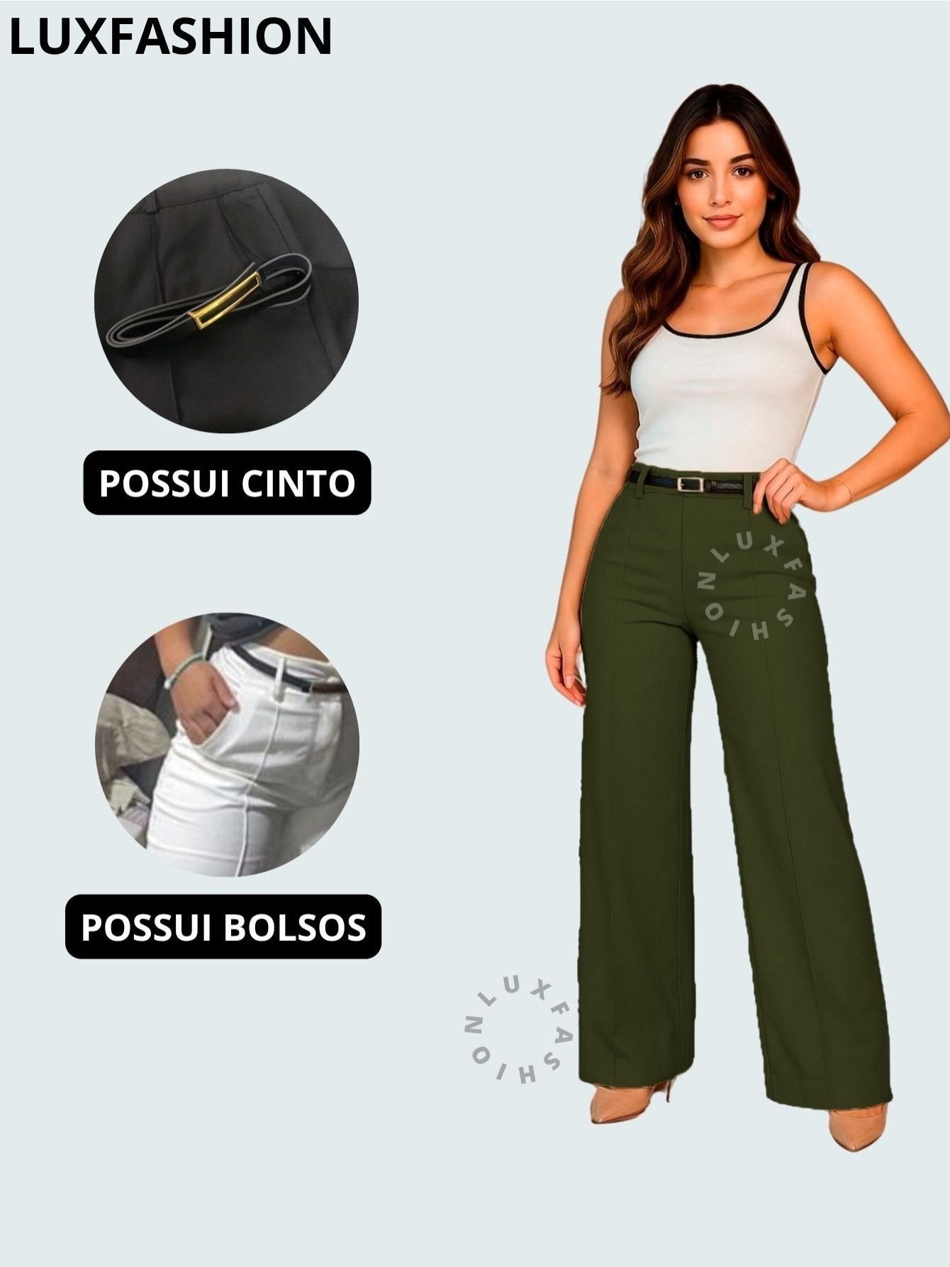 Calça Pantalona Social Alfaiataria Feminina com Cinto