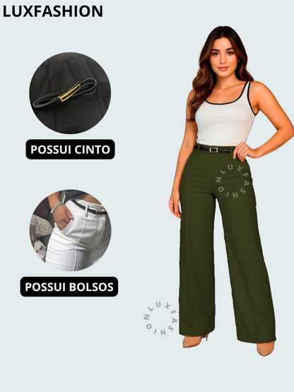 Calça Pantalona Social Alfaiataria Feminina com Cinto