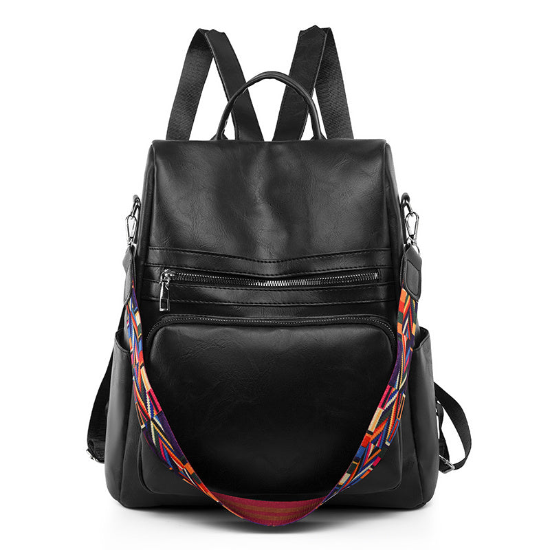 Mochila Feminina Couro Sintético Alça Colorida Trabalho Escola Viagem