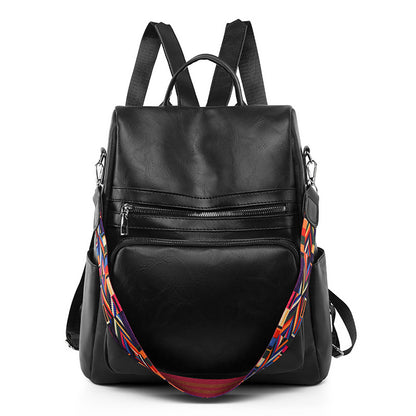 Mochila Feminina Couro Sintético Alça Colorida Trabalho Escola Viagem