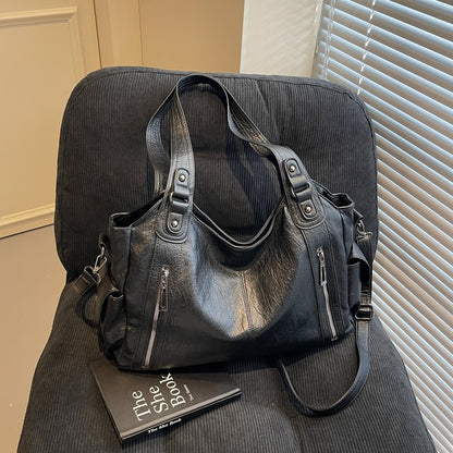 Bolsa Feminina Couro Legítimo Tote Grande Vintage Transversal Versátil