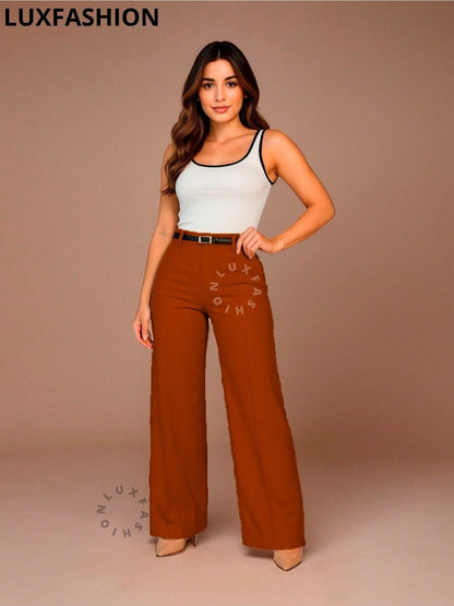 Calça Pantalona Social Alfaiataria Feminina com Cinto