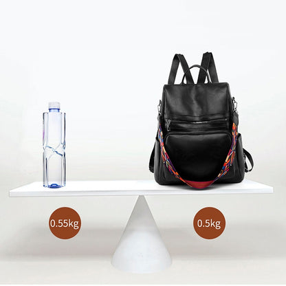 Mochila Feminina Couro Sintético Alça Colorida Trabalho Escola Viagem
