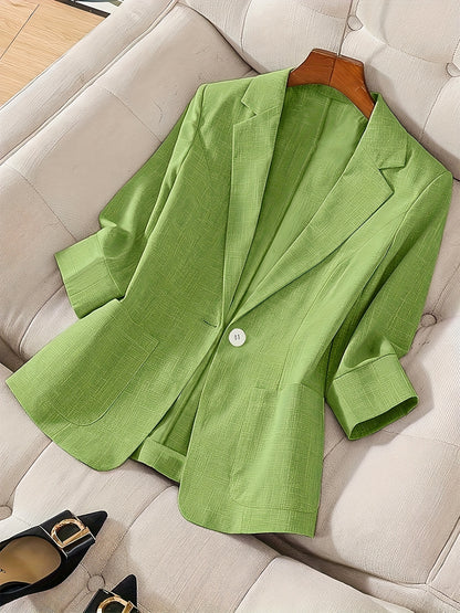 Blazer Feminino Alfaiataria Manga 3/4 com Um Botão Executivo Casual