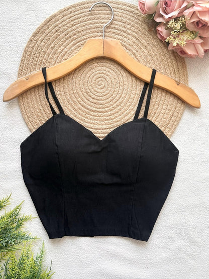 Top Cropped Feminino com Bojo e Zíper Frontal Alças Finas Moderno