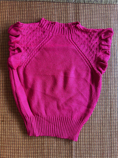 Blusa Tricot Feminina Gola Alta com Babados nas Mangas Sem Mangas
