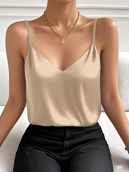 Regata Feminina Cetim Decote V Alças Finas Elegante Minimalista