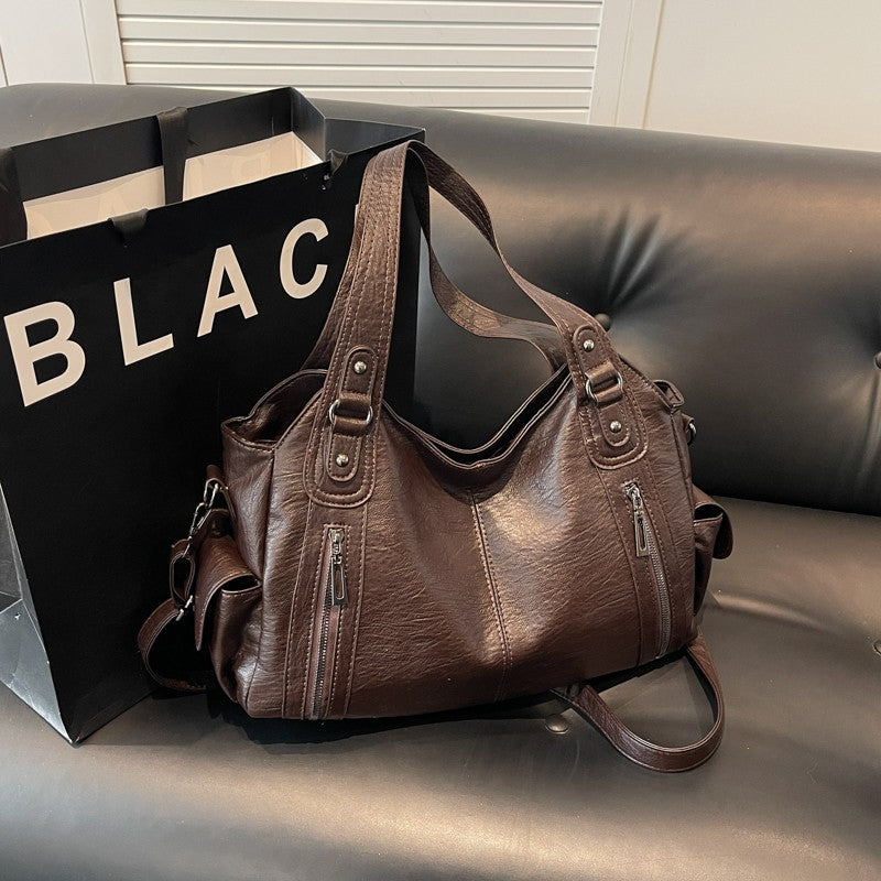 Bolsa Feminina Couro Legítimo Tote Grande Vintage Transversal Versátil