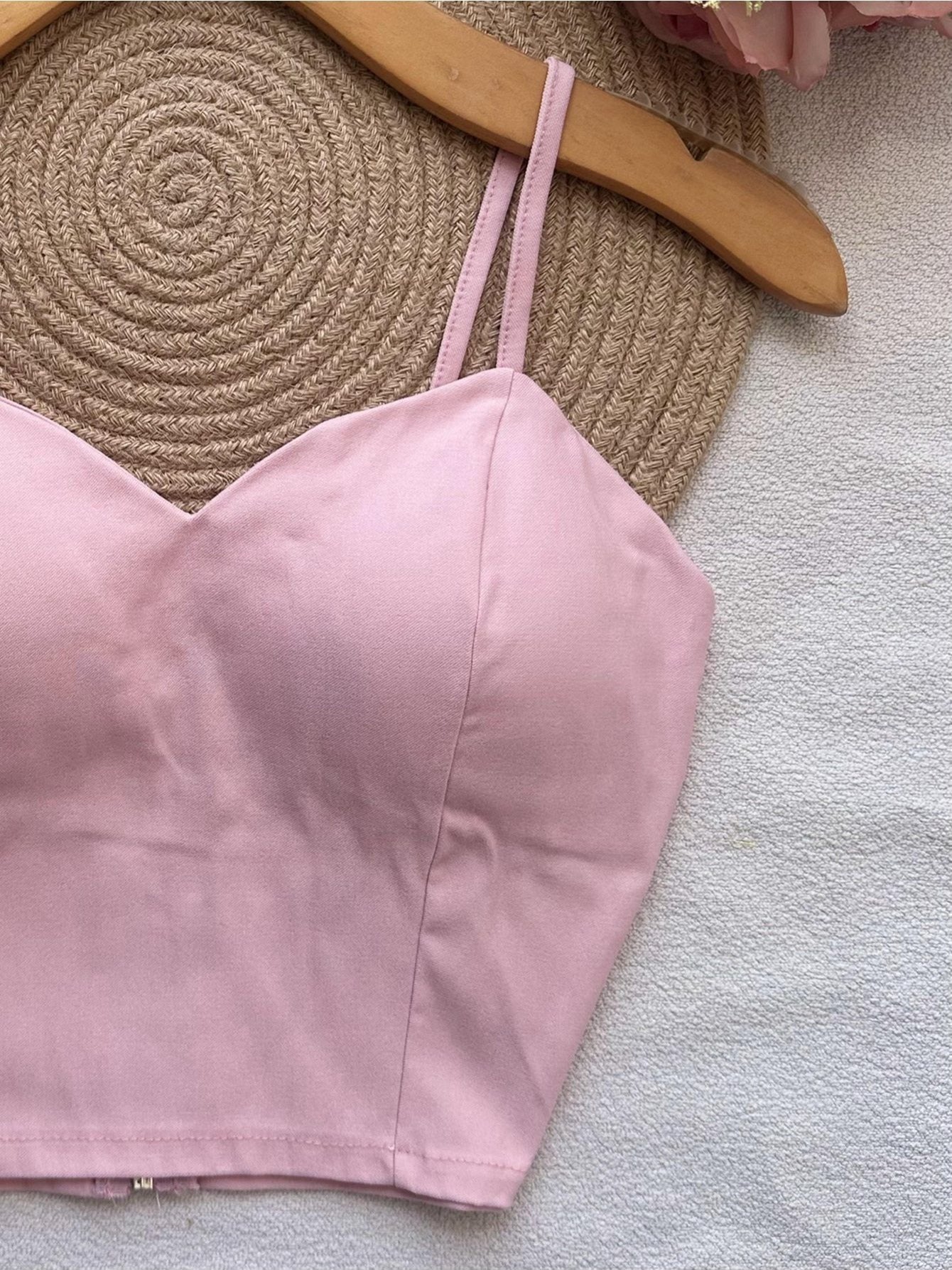 Top Cropped Feminino com Bojo e Zíper Frontal Alças Finas Moderno