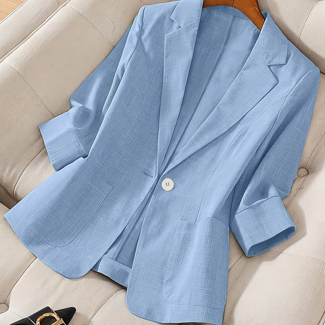 Blazer Feminino Alfaiataria Manga 3/4 com Um Botão Executivo Casual
