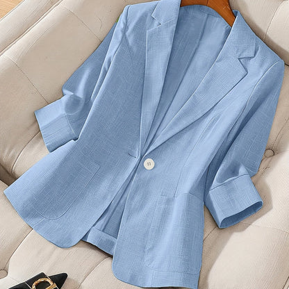 Blazer Feminino Alfaiataria Manga 3/4 com Um Botão Executivo Casual