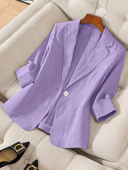 Blazer Feminino Alfaiataria Manga 3/4 com Um Botão Executivo Casual