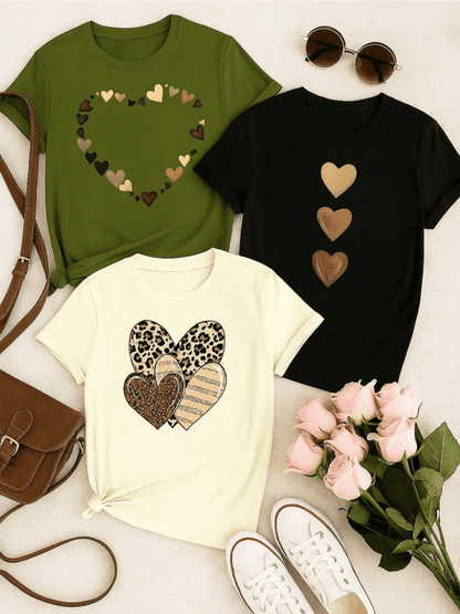 Camiseta Feminina Algodão com Estampa Coração Camuflado Casual