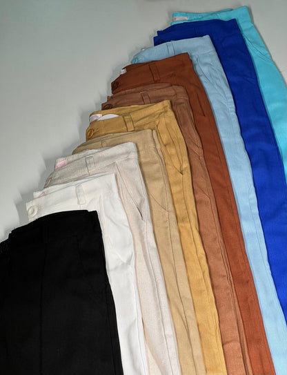 Calça Pantalona Linho Cós Alto Elegance