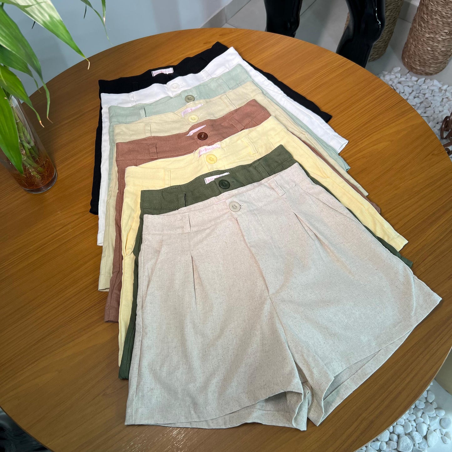 Short Alfaiataria Curto Linho Premium com Bolsos