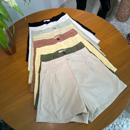 Short Alfaiataria Curto Linho Premium com Bolsos