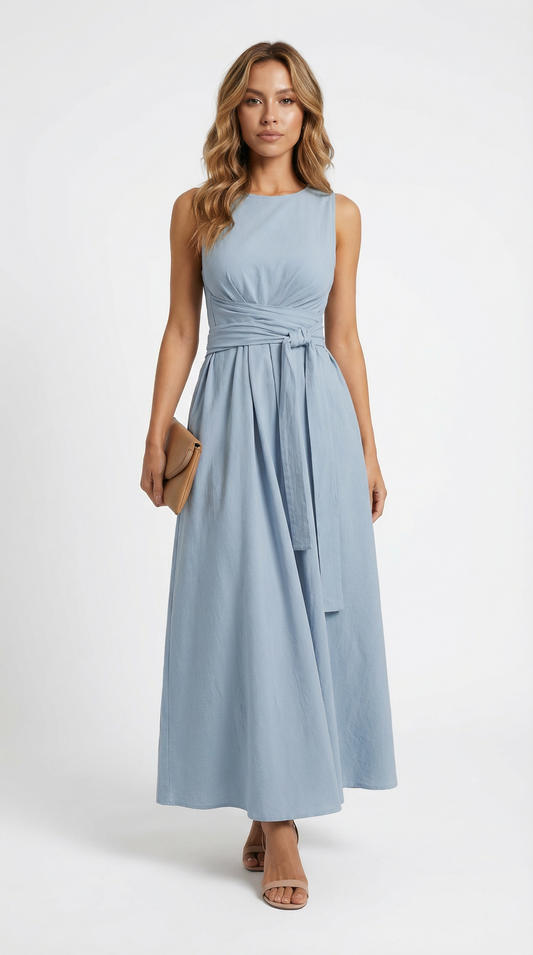 Vestido Casual Sem Mangas com Amarração nas Costas em Cor Sólida