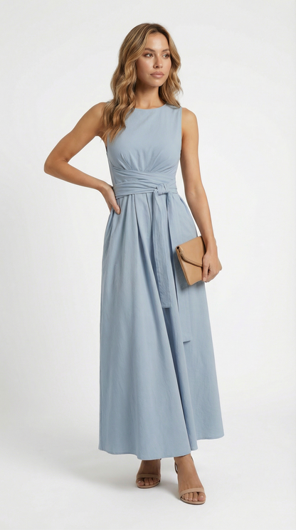 Vestido Casual Sem Mangas com Amarração nas Costas em Cor Sólida