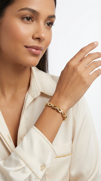 Pulseira Feminina Aço Inoxidável 304L Pedra Natural Infinito Banho Ouro 18K Minimalista