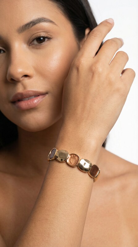 Pulseira Unissex Vintage Elegante Liga Zinco Dourada Elástica Quadrado Irregular