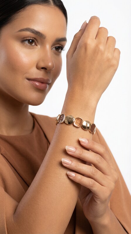 Pulseira Unissex Vintage Elegante Liga Zinco Dourada Elástica Quadrado Irregular