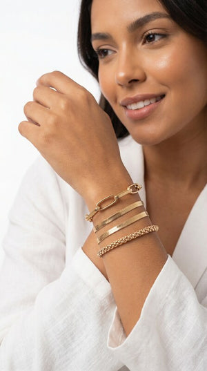 Kit 3 Pulseiras Femininas Vintage Boho Corrente Osso Serpente Multicamadas Douradas