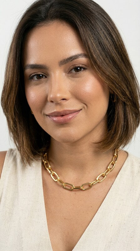 Kit 2 Peças Pulseira e Colar Feminino Aço Inoxidável Dourado Elegante Luxo Férias